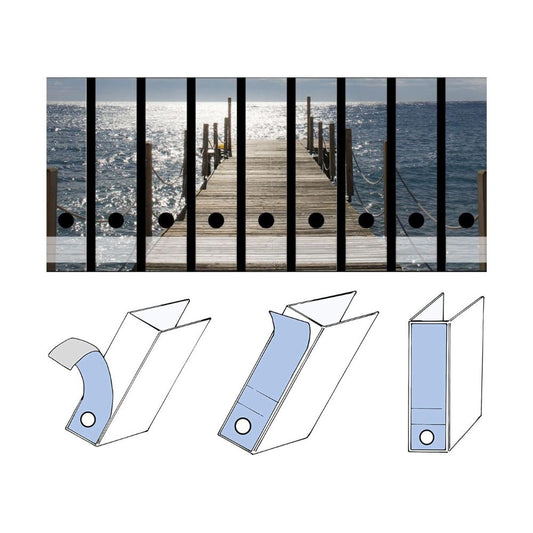 codiarts. Ordnerrücken Etiketten-Set für 9 breite Ordner | Selbstklebend - Sonniger Steg zum Wasser