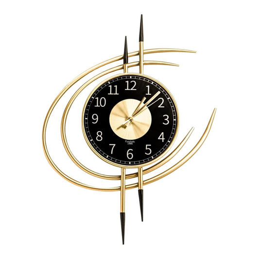 Große Moderne Dekorative-Wanduhr (54cm) ohne Tickgeräusche in Gold-Schwarz Design