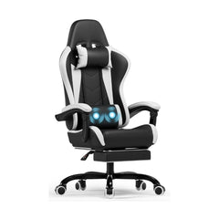 DEVOKO Ergonomischer Massage Gaming Stuhl mit Fußstütze (150kg Belastbarkeit, 360° drehbar)
