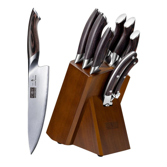 HOSHANHO Profi Messerblock-Set mit Holzblock (8-teilig) aus japanischer Stahl