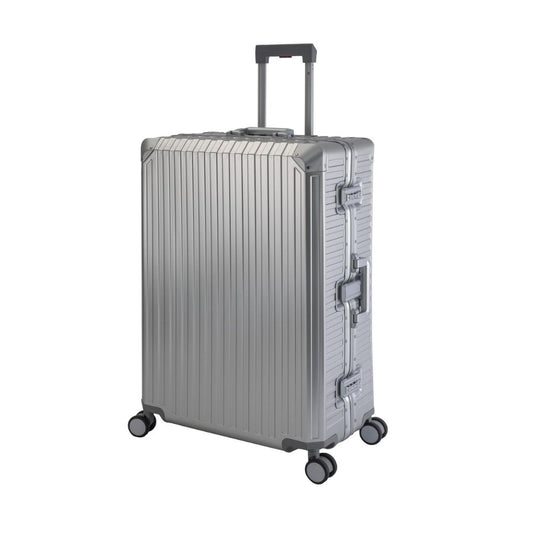 TRAVELHOUSE 'Tokyo' Hartschalen-Aluminium Reisekoffer (XL-78cm) : 2x TSA-Zahlenschloss | Silber