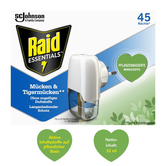 Raid Essentials Mücken-Stecker: 45 Nächte zuverlässiger Schutz | Sofortige Wirkung