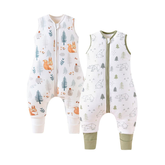 Chilsuessy (2er Pack) Baby Schlafsack mit Beinen, 1.5 Tog | 100% Baumwolle, Ganzjahr