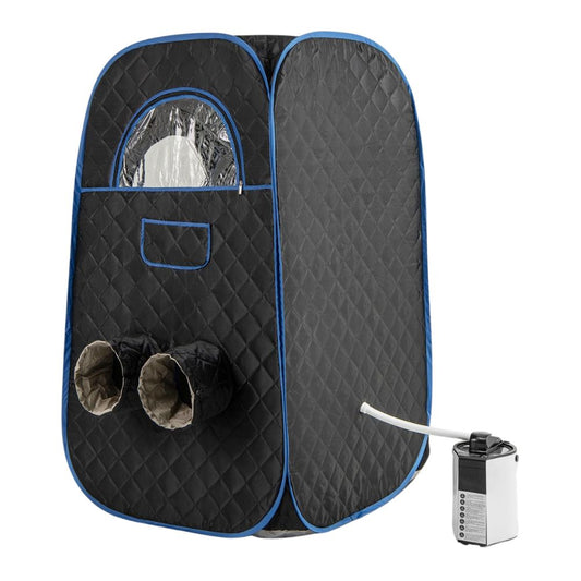 HOMASIS Dampfsauna für Zuhause mit Fernbedienung, Klappstuhl & Fußmassagegerät (Schwarz)