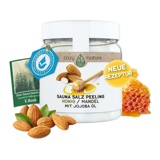 CozyNature® Sauna Salz-Peeling 'Honig Mandel' (500g) inkl. GRATIS Sauna E-Book