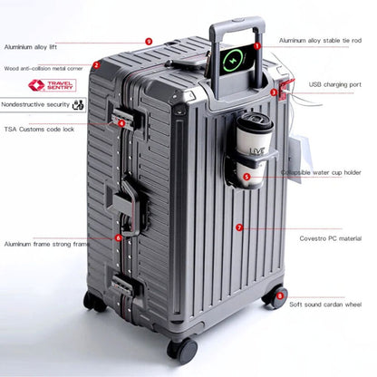 Multifunktionaler Hartschalen Trolley-Koffer mit Becherhalter, USB, TSA-Schloß