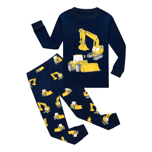 EULLA Kinder Jungen Schlafanzug (Langarm): Baumwolle Pyjama-Set 'Bagger' in Dunkelblau