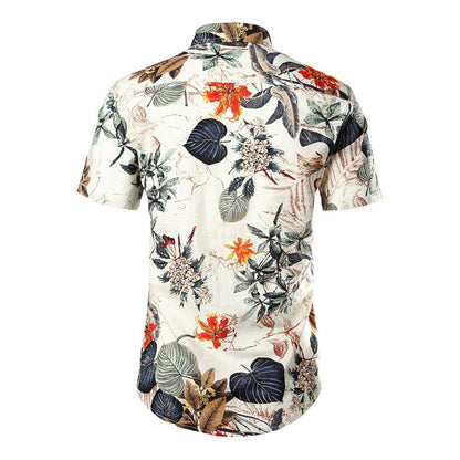 JOGAL Kurzarm Hawaiihemd für Herren: Floral Blumenmuster mit Stehkragen