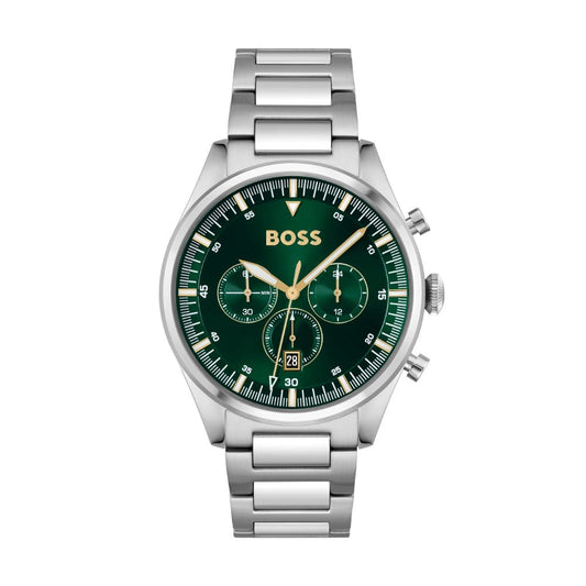 BOSS Chronograph Quarz Uhr (1513868) für Herren aus Kollektion 'Pioneer' mit silbernes Edelstahlarmband