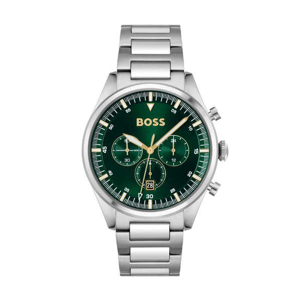BOSS Chronograph Quarz Uhr (1513868) für Herren aus Kollektion 'Pioneer' mit silbernes Edelstahlarmband