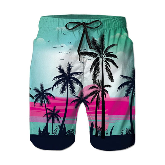 NEWISTAR Hawaii Badehose Herren für Strand mit 3D Palme Druck: Schnelltrocknend mit Kordelzug