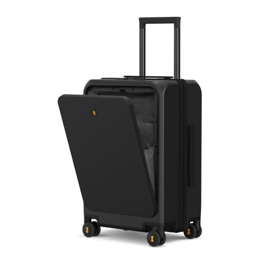 LEVEL8 Hartschalen-Reisekoffer mit USB & Front Laptopfach: TSA-Schloss (Schwarz)