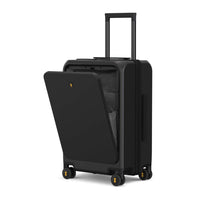 LEVEL8 Hartschalen-Reisekoffer mit USB & Front Laptopfach: TSA-Schloss (Schwarz)