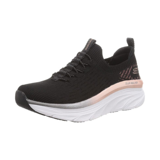 Skechers 'D'LUX Walker LET IT Glow' Damen Sneaker (Black Knit-Rose Gold Trim)