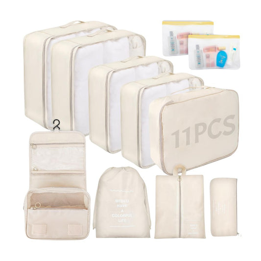 WECUTE Koffer Organizer-Set (11-teilig): Wasserdichte Reise-Kleidertaschen (Khaki)