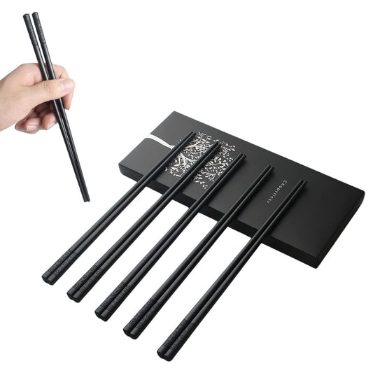  Japanische Fiberglas Essstäbchen: Spülmaschinenfest, Wiederverwendbare Legierung (Schwarz)