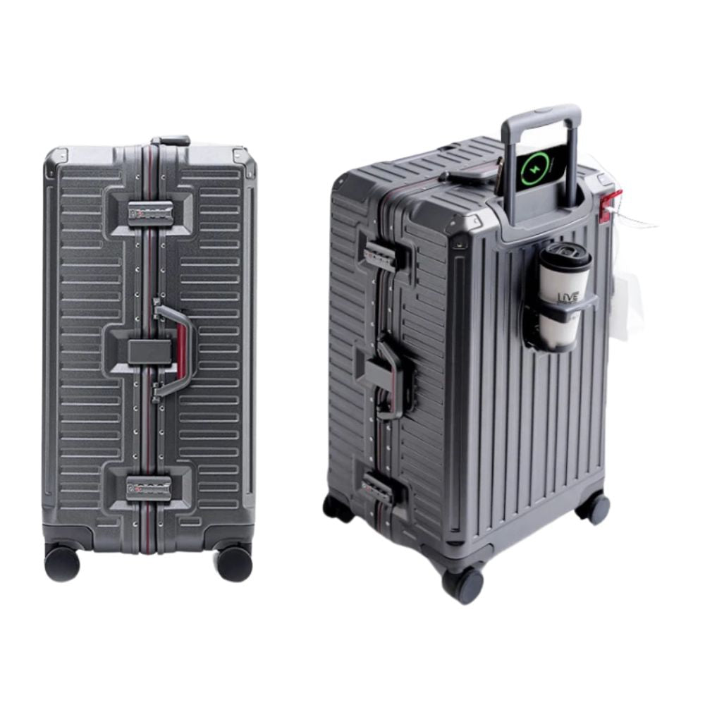 Multifunktionaler Hartschalen Trolley-Koffer mit Becherhalter, USB, TSA-Schloß