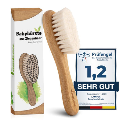 Babyhaarbürste für Neugeborene (Extra-Weich) aus weichen Ziegenhaaren: Pflegeset-Geschenk