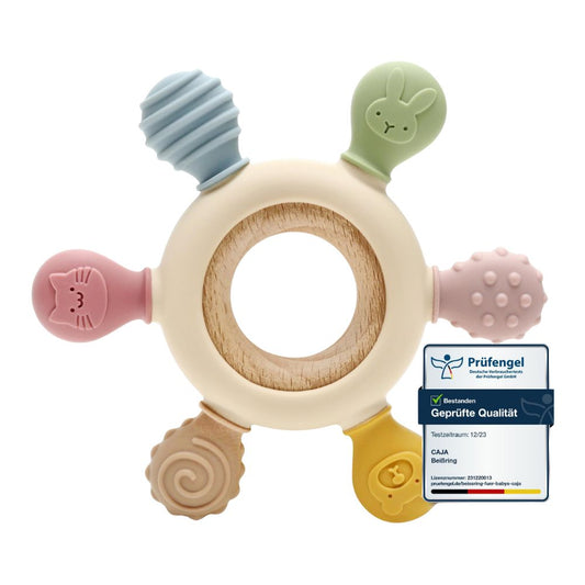 Baby Beißring für Zahnungshilfe aus Silikon & Holz:  BPA-frei, Sicheres Spielzeug