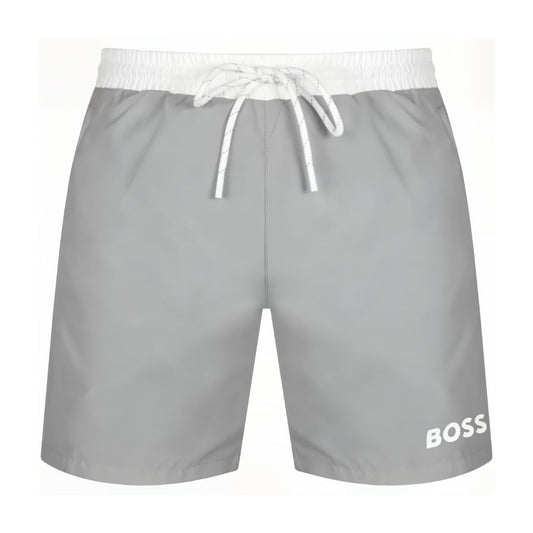 BOSS Badeshort Herren'Starfish Medium Grey' mit Kordelzug: Schnelltrocknend