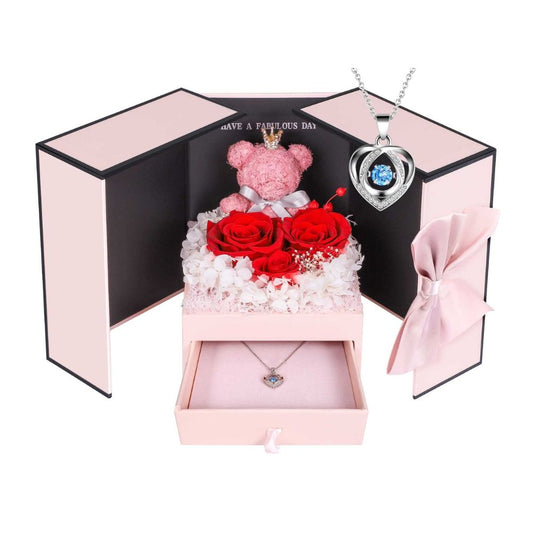 Ewige Rose mit Herz-Halskette für Damen aus Silber 925: inkl. Geschenkbox