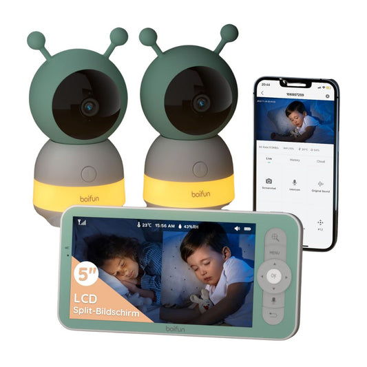 BOIFUN Babyphone mit 2 Kameras & App-Steuerung: 2K-HD, 4×Zoom, Geräuscherkennung
