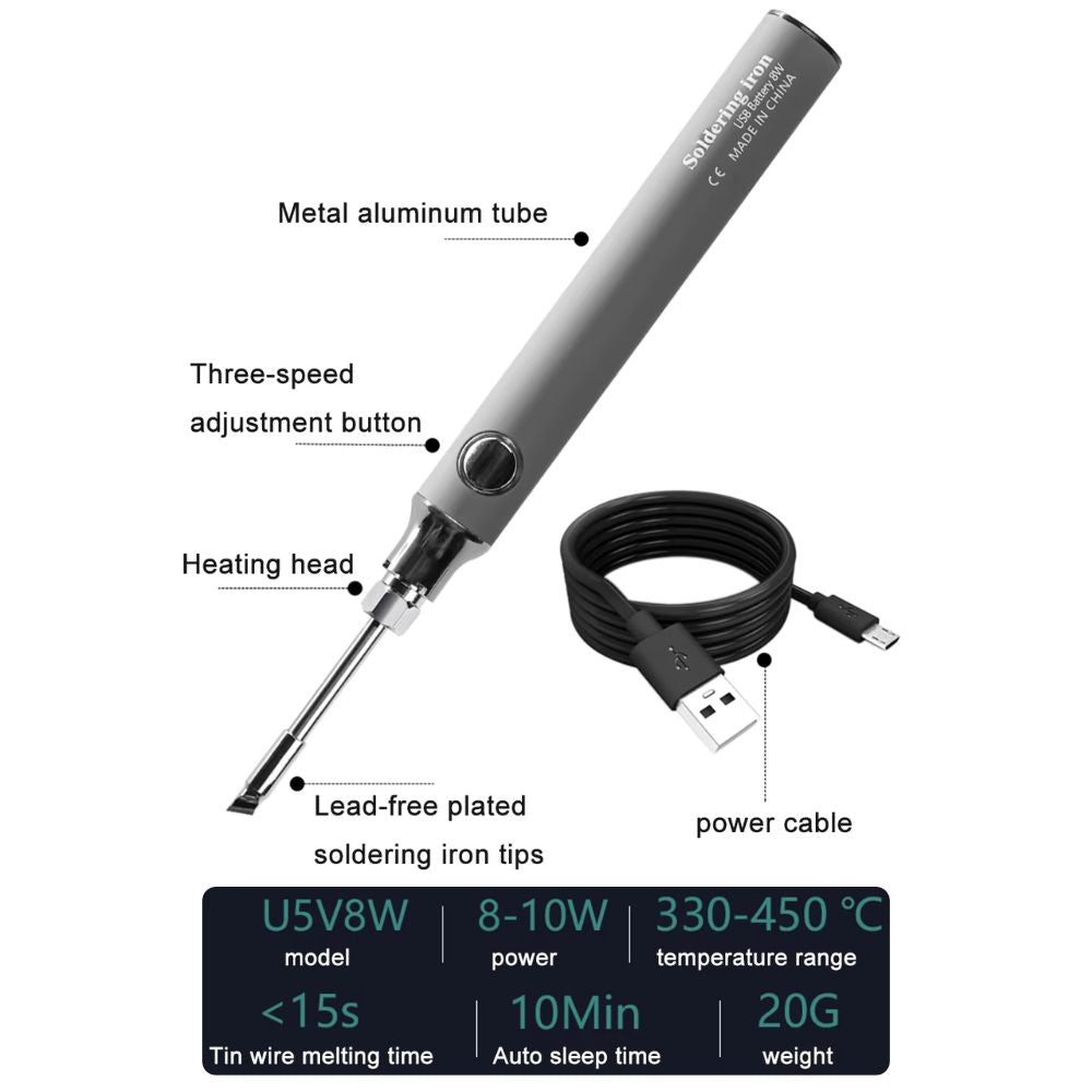 Wireless USB-Lötgerät (8-10W) mit Schnellladefunktion | Tragbar, Lithium-Akku, OVP