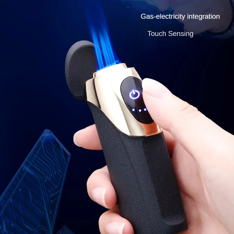 JOBON Gas-Hybrid-Feuerzeug mit Touch-Zündung | Smiley-Delfin-Design, 3-fache blaue Flamme