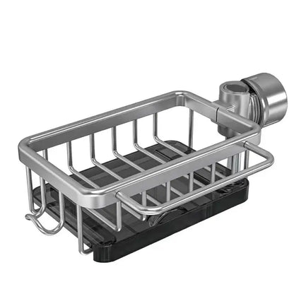 Flexibler Küchenspüle-Organizer für runde Wasserrohre | Aufbewahrungskorb mit Abtropfschale (Silber-Links)