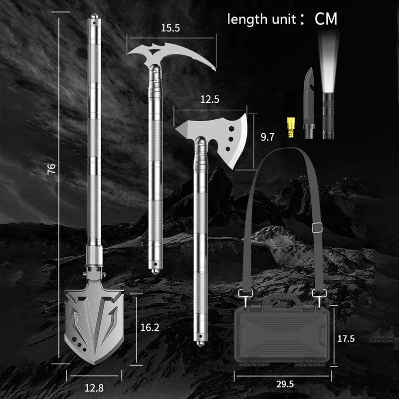 Pelle pliante d'extérieur multifonctionnelle pour camping et jardin en aluminium