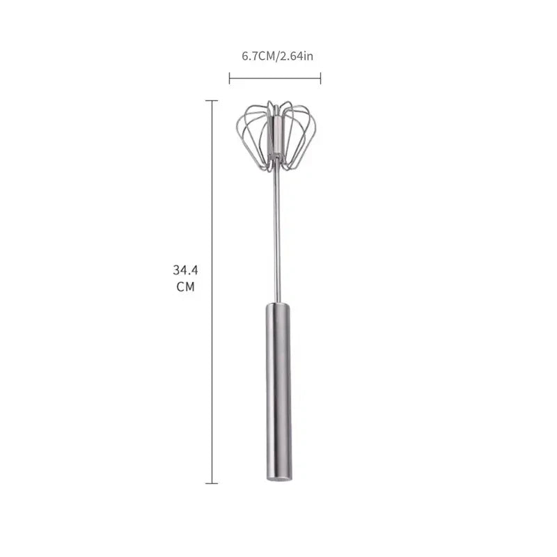 Halbautomatischer Edelstahl-Schneebesen | Drehbarer Push-Mixer für Kochen & Backen 3