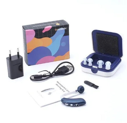 BTE-Hörverstärker: Tragbar, USB Wiederaufladbar | Hörgerät für Senioren (Blau)