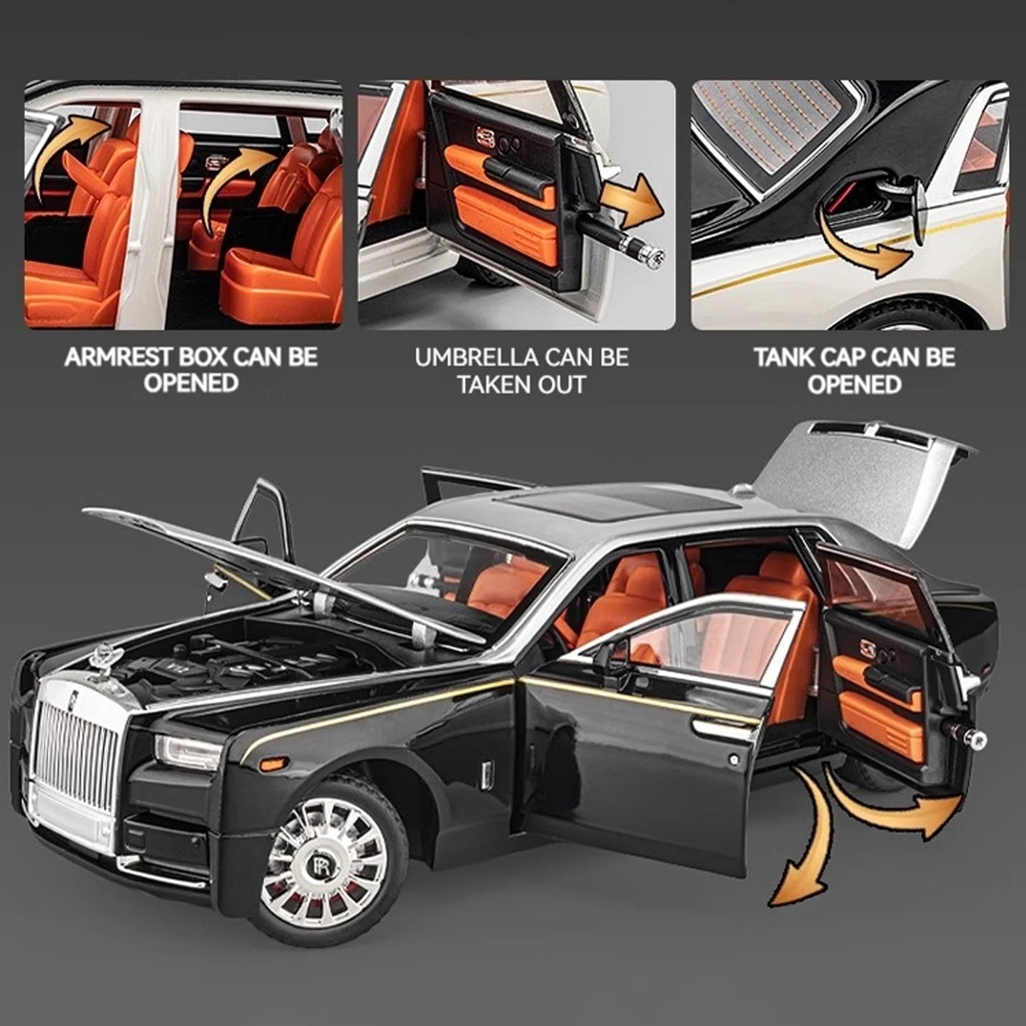 Rolls-Royce Phantom Modellauto (1:18) mit Sound & Licht | Spielzeug-Sammlerauto mit Rückzug