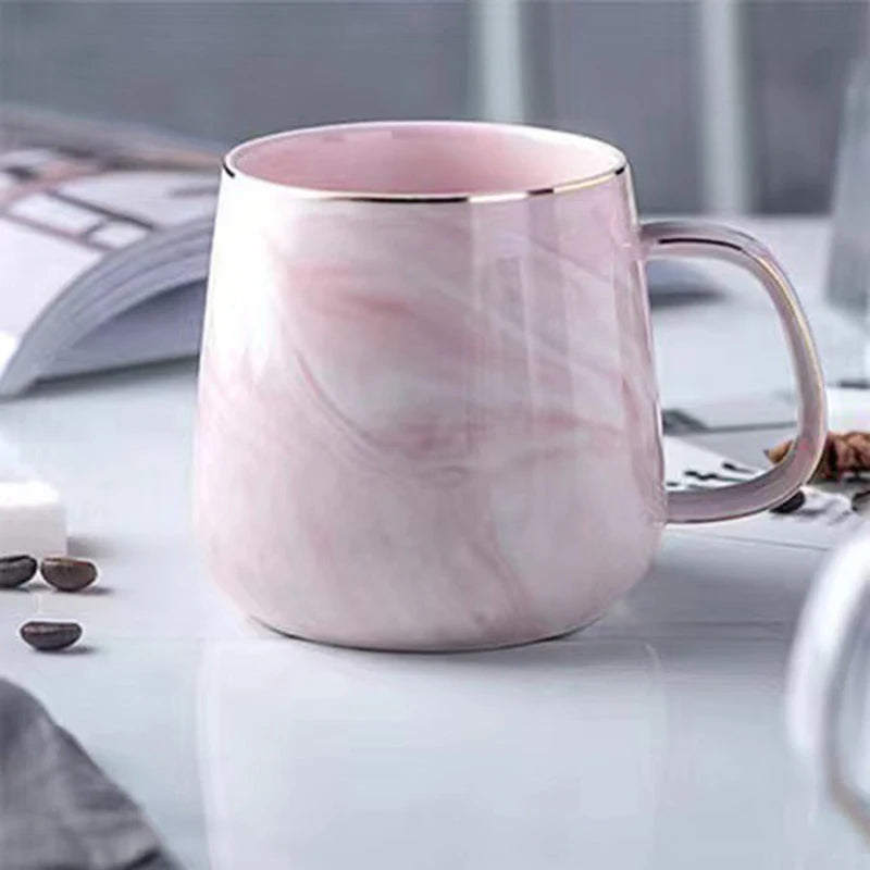 Porzellan Marmortasse, Keramiktasse für Kaffee, Tee und Frühstück | Kreatives Edel-Geschenk (Rosa)