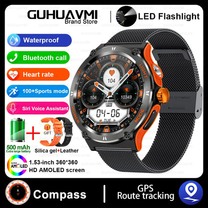 Outdoor LED-Flash Smartwatch für Herren | GPS, Kompass, BT 5.3 Anrufe, Health Assistent