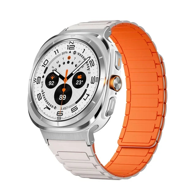 Galaxy Watch Ultra 7 (47mm) Super-Strong-Magnetic Silikon Armband (Weiß-Orange)