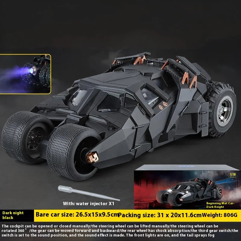 Batmobile Tumbler Modellauto (1:18): Metall, Licht & Sound, Sprühfunktion mit Geschenk-OVP