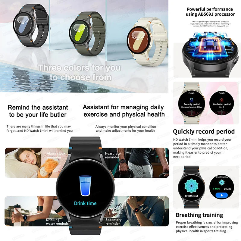 HD Watch 7 Mini: 40mm Smartwatch mit AMOLED Display, GPS, NFC, Bluetooth, Musik & Gesundheitsmonitor