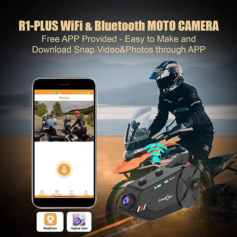 Freedconn R1 Plus: Motorrad-Intercom mit Dashcam, Bluetooth, Freisprecheinrichtung, 1080P