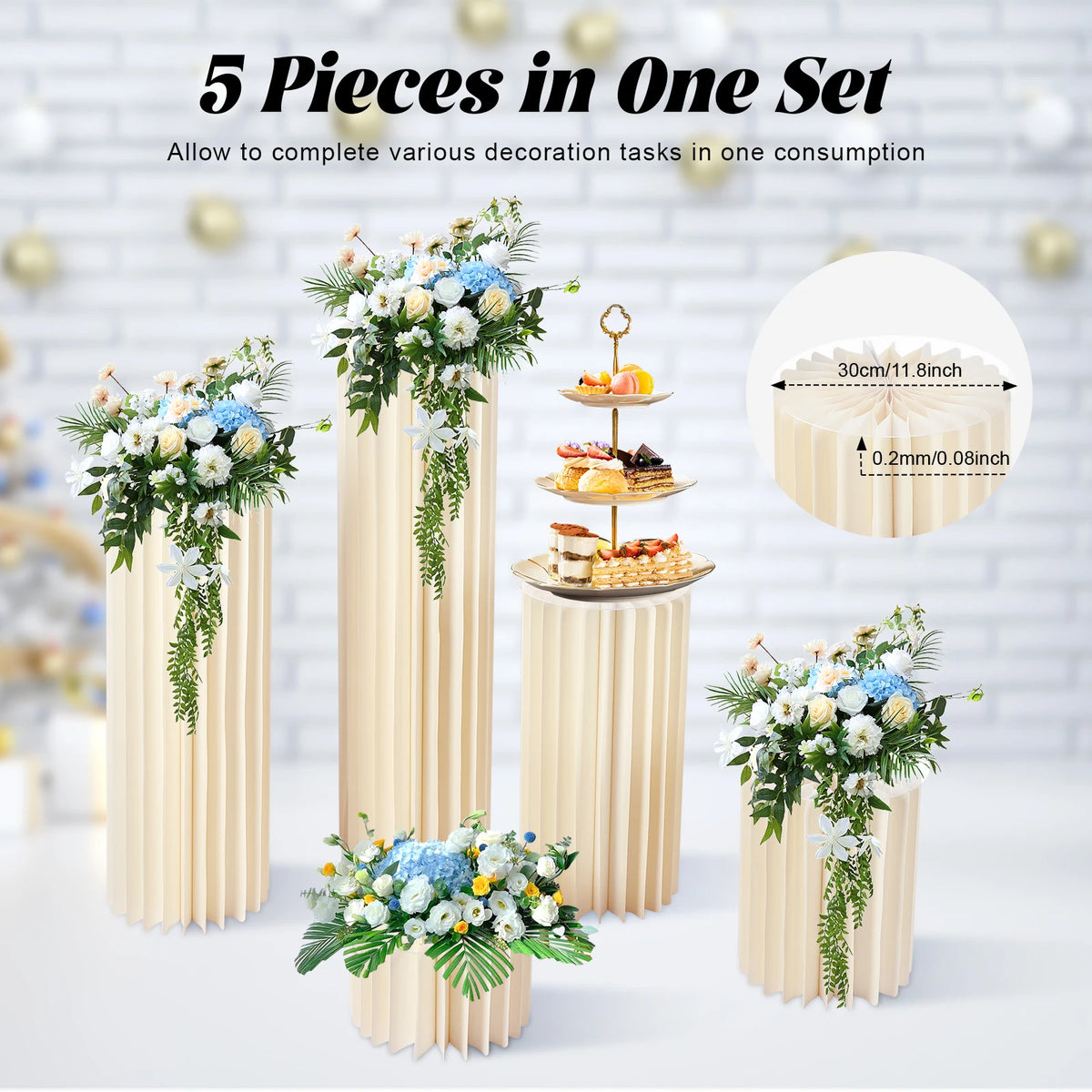 Faltbare Pappplatte, Blumenständervasen aus Hochzeitskarton, Zylindrischer Blumenständer, Säulenständer mit Acryldeckel