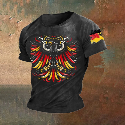 Deutschland Flaggenprint T-Shirt für Herren | Rundhalsausschnitt: EM2024 Streetwear