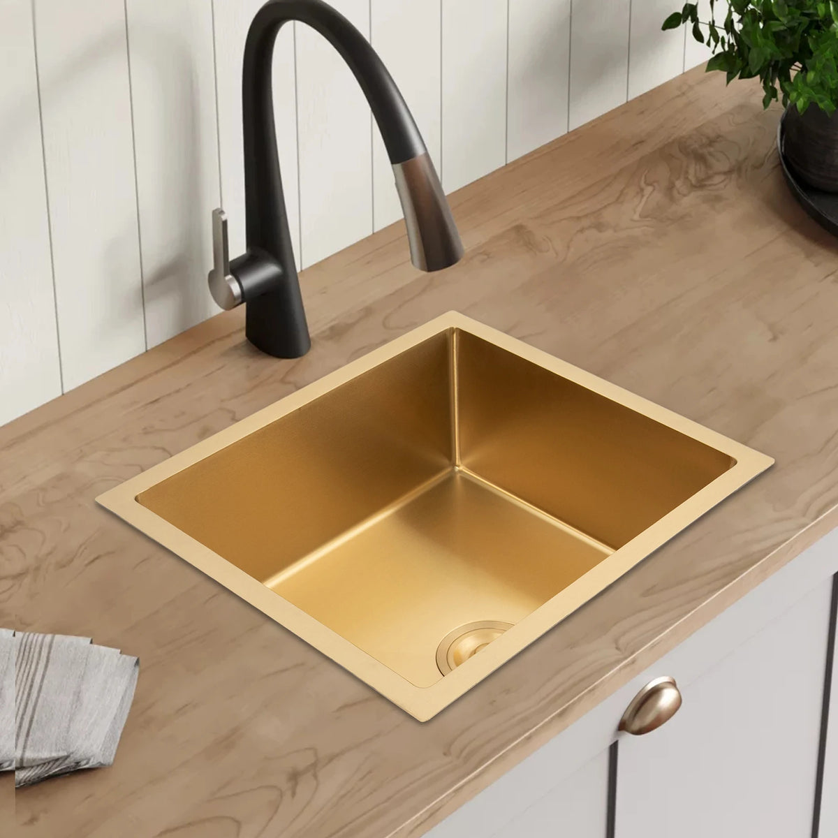 3L Gold-Edelstahl-Küchenspüle mit Abflussrohren | 50 X 45 Cm Große Arbeitsplatte/eingebettete Waschbecken – Bild 2