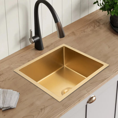 3L Gold-Edelstahl-Küchenspüle mit Abflussrohren | 50 X 45 Cm Große Arbeitsplatte/eingebettete Waschbecken – Bild 2