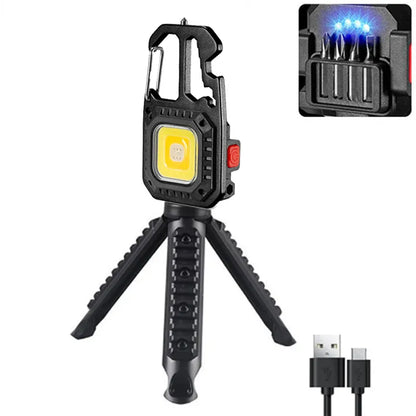 COB-Schlüsselbund-LED Taschenlampe UPGRADED Version | 7 Lichtmodi und Multifunktional Bit-Set: USB Wiederaufladbar (Schwarz mit Standfuß)
