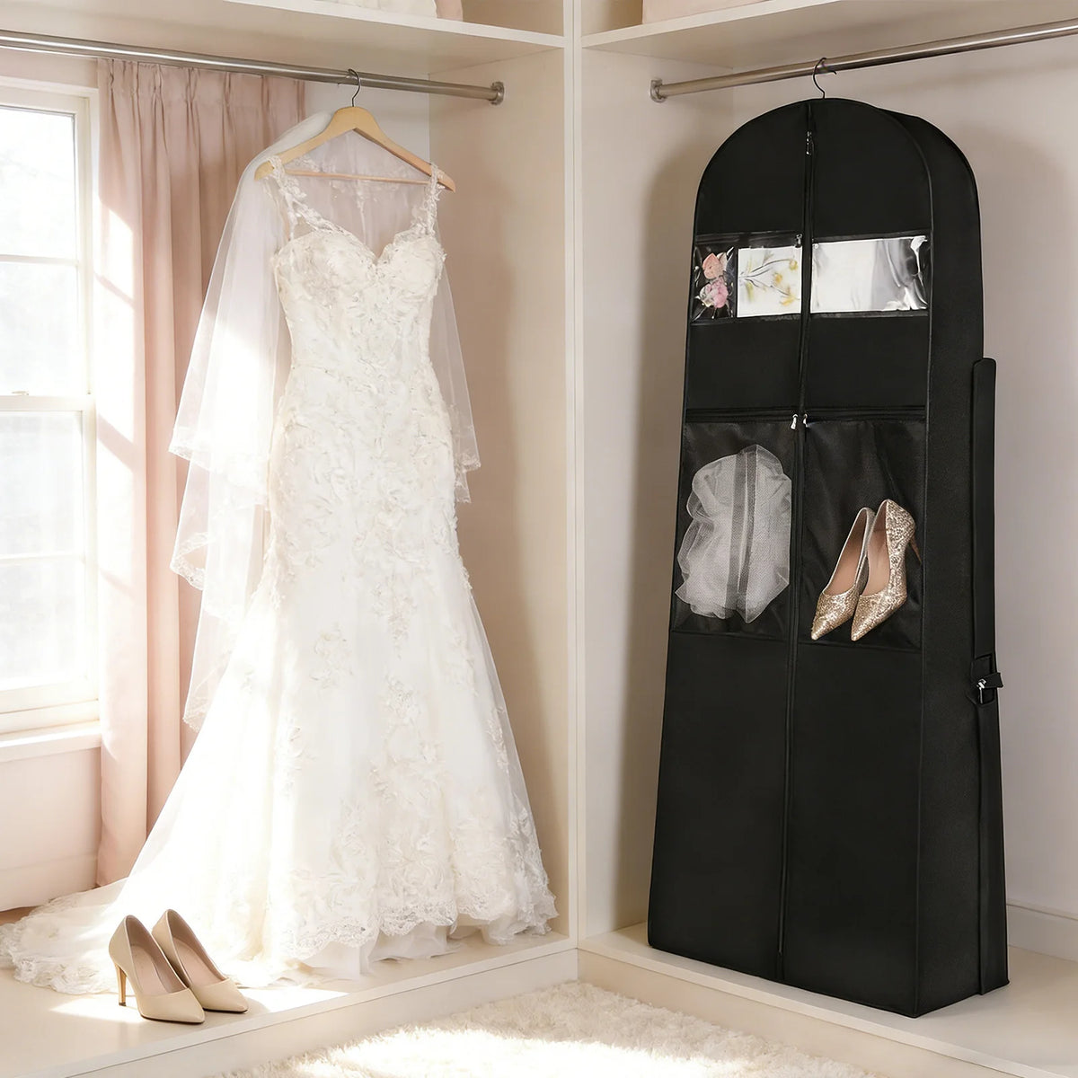 180cm Atmungsaktive Brautkleid-Kleidersäcke Hängende Kleider-Staubschutzhülle Aufbewahrungs-Reisetasche Faltbare Abendkleid-Schutzhülle
