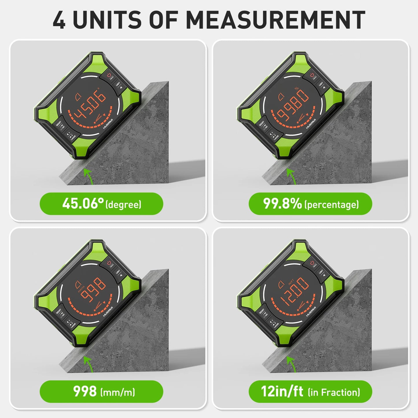 Huepar 3-in-1 Digitaler Winkelmesser mit Laser | LCD-Display & Magnetischer Neigungsmesser