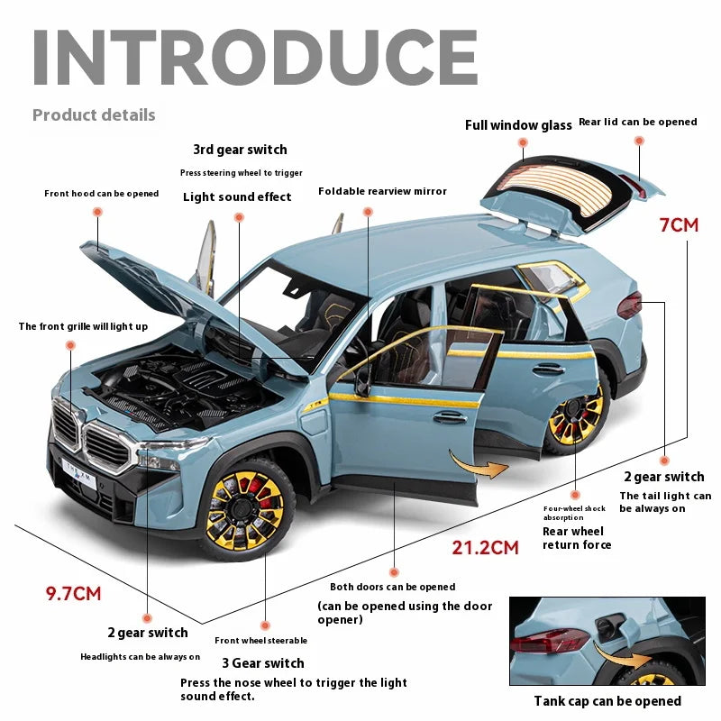 BMW XM Spielzeugauto (1:24) aus Aluminiumlegierung mit Licht, Sound und Rückzug | Perfekt für Sammler