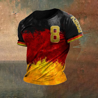Deutschland Flaggenprint T-Shirt für Herren | Rundhalsausschnitt: EM2024 Streetwear