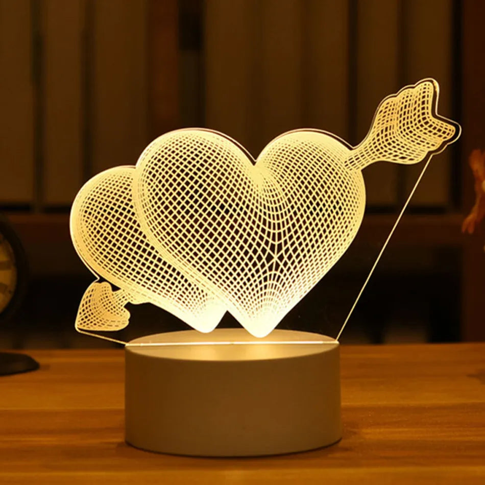 3D Acryl-USB-LED-Nachtlicht | Perfektes Geschenk: Warmweiß - Liebespfeil