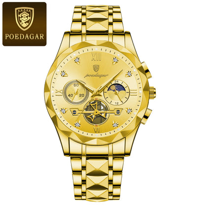 POEDAGAR Luxuriöse Herren Armbanduhr | Wasserdicht, leuchtende Chronographen aus Edelstahl für Männer3
